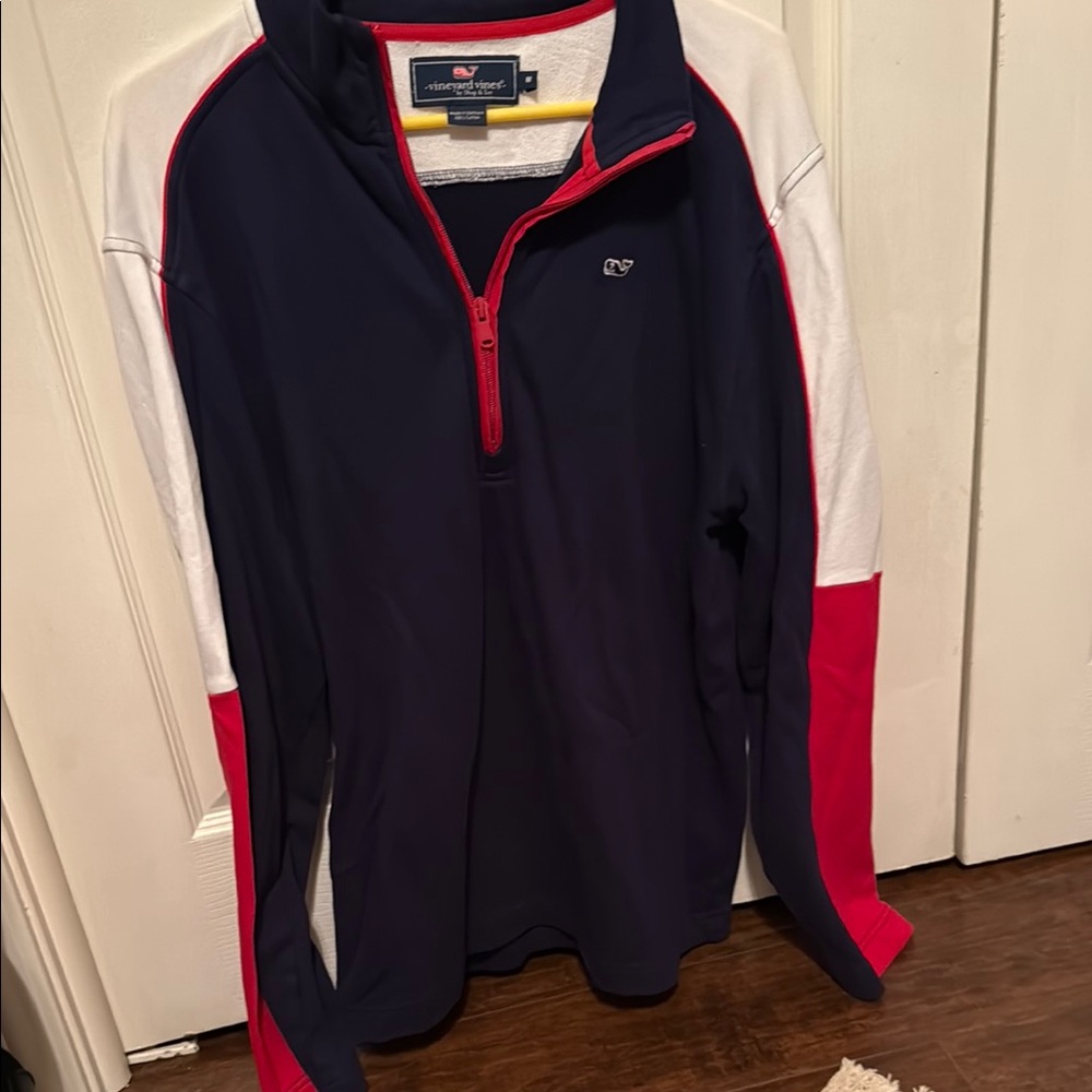 Vineyard Vines Navy and Red Pullover with Logo